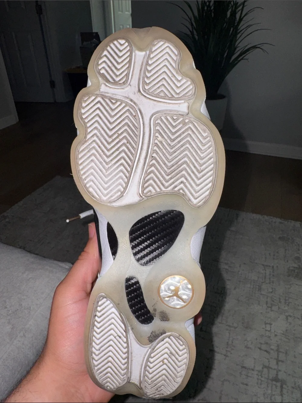 Jordan Youth White, Black & Gold Retro Sneakers - Picture 9 of 9